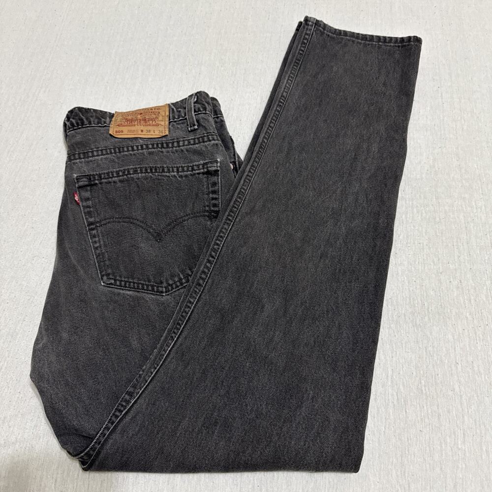 Vintage Levis 505 Jeans Mens 38x36 (35x35) USA 1996 90s Straight Fit Black Denim